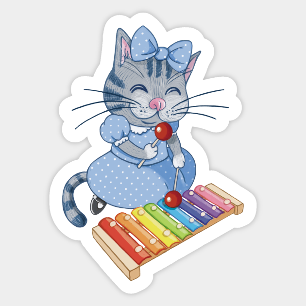 Cute Kitty & Xylophone Cat Sticker TeePublic